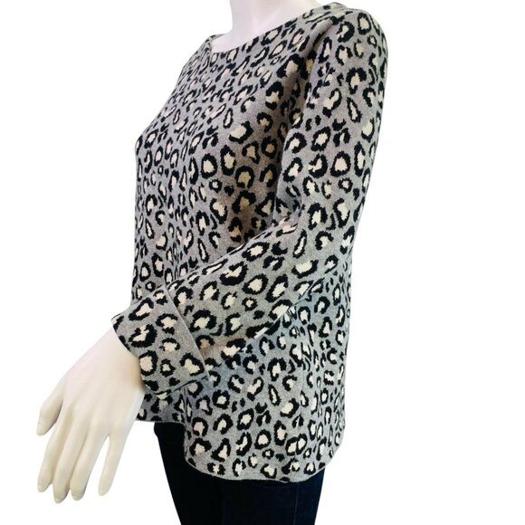 Tahari Womens Leopard Sweater Cuffed Sleeve Soft Stretch Pullover US Size M - Picture 8 of 11
